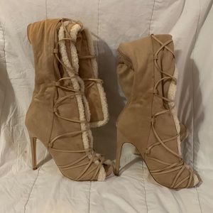 Shoedazzle thigh high boots (zip and lace up heeled boots)